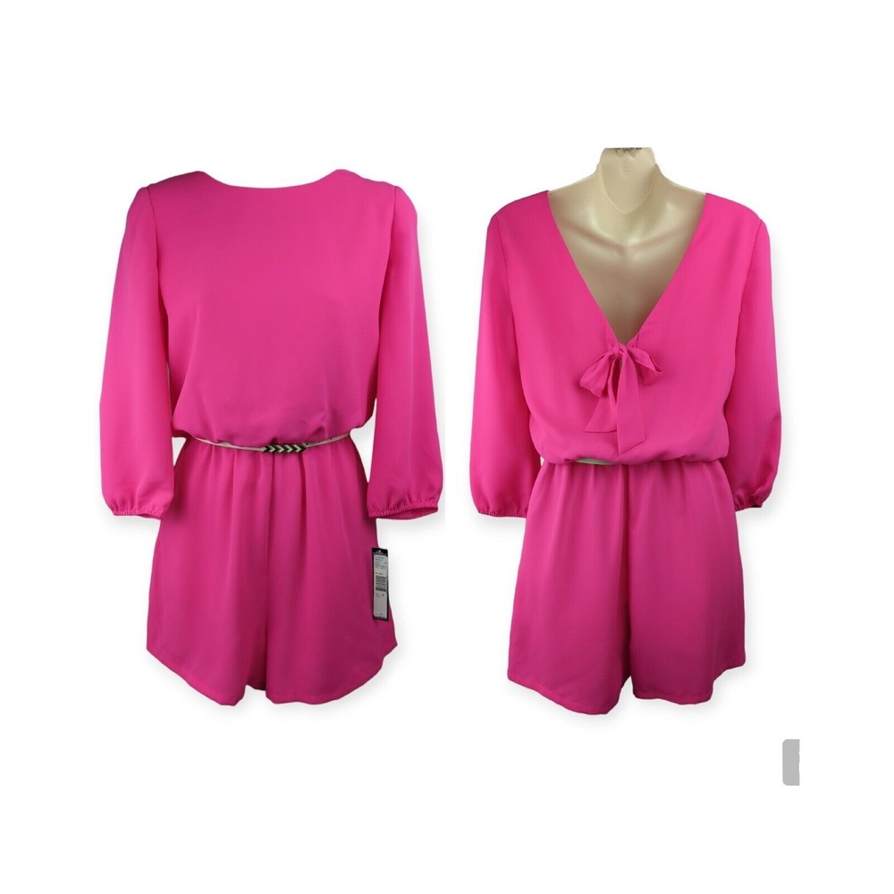 TAHARI Arthur S. Levine Hot Pink Romper Magenta Belt BarbieCore Chic Vibrant XS